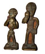 Tribal African Ashanti Bronze Brass Miniature Figurines Set Of 2 - £55.00 GBP