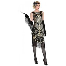 Roaring 20s Flapper Girl Black &amp; Gold Costume For Women Costume Halloween Sm - £21.71 GBP