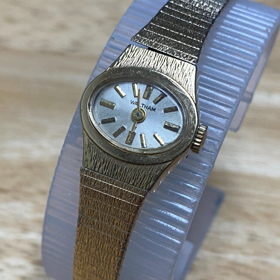Vintage Waltham Lady 10k RGP Band 17 Jewels Gold Tone Hand-Wind Mechanical Watch - $34.19