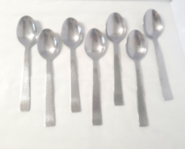 Set of 7 Godinger CASTELLO Oval Place Soup Spoons Hammered Stainless Fla... - $45.33