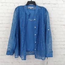 Samantha Grey Blouse Womens 14 Blue Burnout Lace Layered Embellished Tank Shirt - £19.97 GBP
