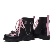 Womens Platform Ankle Boots Block Heel BowKnot Metal Chain Lolita Sweet Shoes Wa - £57.49 GBP