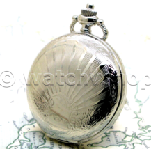 Pocket Watch Silver Color for Men 42 MM Arabic Numbers Dial with Fob Chain P178 - £16.04 GBP