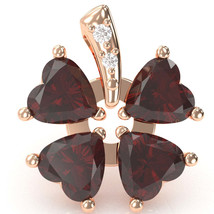 4 Leaf Clover Shamrock Garnet Diamond Pendant In 14k Rose Gold - £377.20 GBP