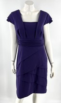 Adrianna Papell Cocktail Dress Size 12 Purple Solid Cap Sleeve Sheath Wo... - $48.26