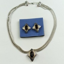 Vintage Avon Silver Tone Multi Strand Necklace And Clip On Star Amber Stone Set - £14.63 GBP