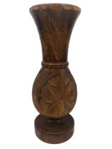 Wood 16&quot; Vase Carved Solid Asian Decor Vintage Antique Pedestal MCM Rustic - £37.70 GBP