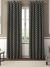Black Geometric Textured Linen Blackout Curtains Set of 2 Curtains With Grommets - £41.47 GBP+