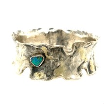 Vtg Sterling Handmade Hammered Brutalist Opal Heavy Wide Bangle Bracelet 7 1/2 - £225.25 GBP