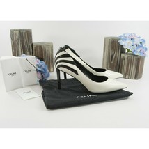 Celine Black White Leather Fan Applique Triangle Heels Size 37 7 NIB - $360.86