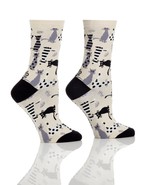 Cat Women&#39;s  Crew Socks Yo Sox Premium Brand Cotton Blend Gray Black Rei... - $13.42 CAD