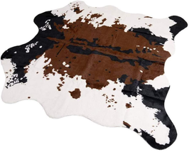 Brown Cow Print Rug Faux Cowhide Rugs Cute Animal Printed Carpet 62.9&quot;L x 55.1&quot;W - £41.86 GBP