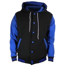 Black Varsity full  Wool Letterman Hoodie Royal blue wool  Sleeves XS-4XL - £63.70 GBP