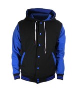 Black Varsity full  Wool Letterman Hoodie Royal blue wool  Sleeves XS-4XL - £62.53 GBP