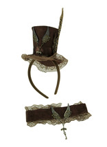 Scratch &amp; Dent Steampunk Key and Wings Mini Top Hat and Choker Costume Set - $24.78