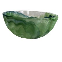 studio art Thick glass green ruffle swirl bowl - £27.24 GBP
