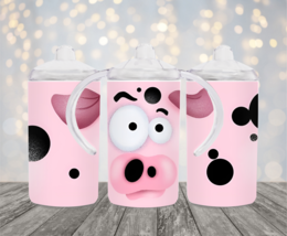 Personalized Funny Face Pig 12oz 2 in 1 Stainless Steel Dual Lid Sippy Cup - £14.38 GBP