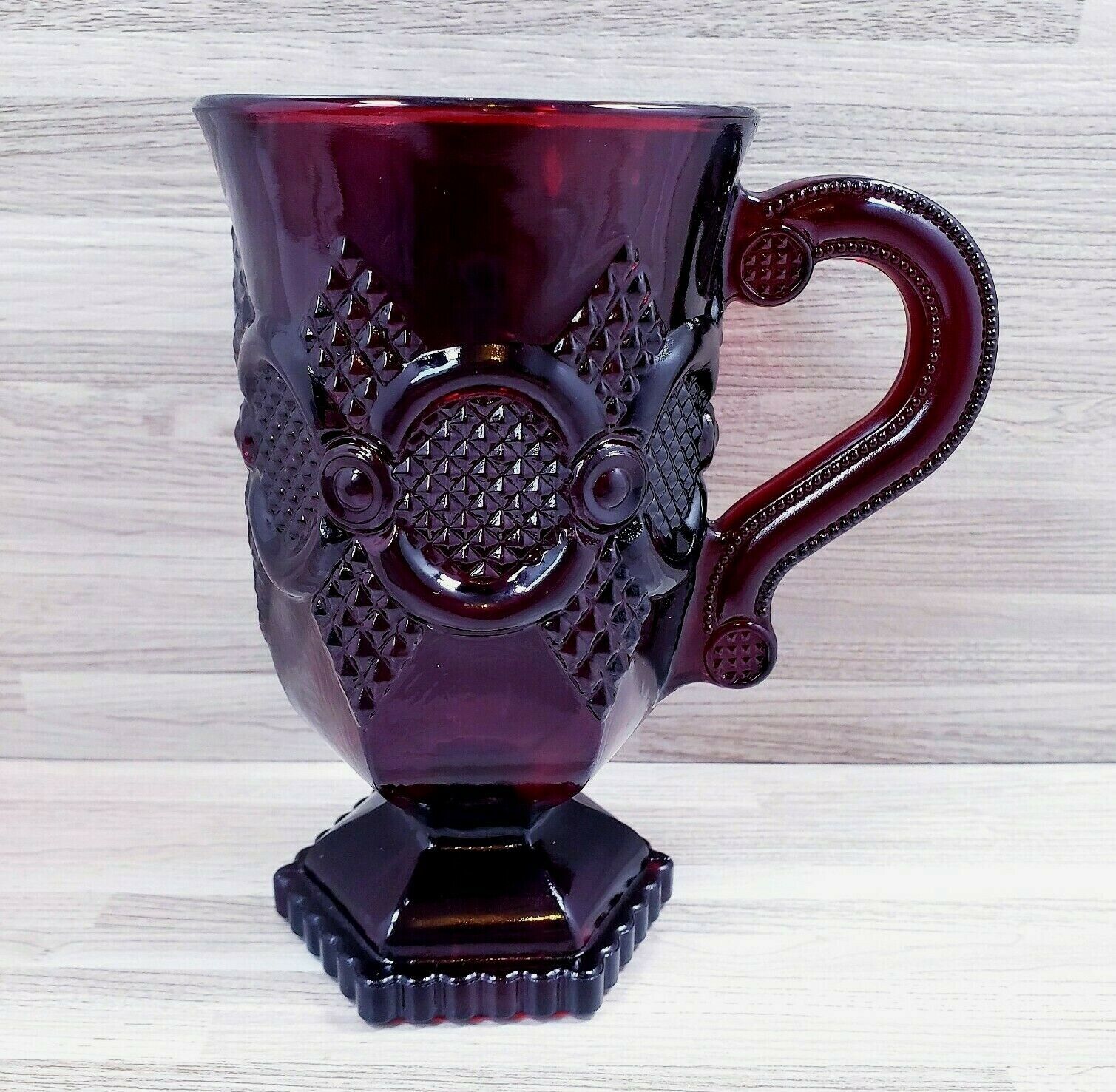 Vintage Avon Cape Cod Ruby Red Glass Footed Pedestal 5" Coffee Mug Cup - £10.56 GBP