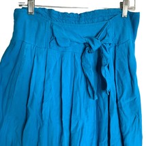 Vintage 90s Culottes Wide Leg Cropped Pants M Blue Elastic Waist Pleated... - $37.19