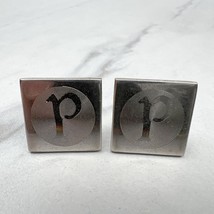 Silver Tone P Initial Letter Square Cufflinks - £5.23 GBP