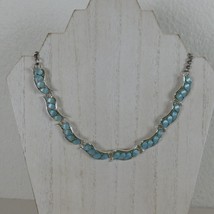 Blue Opalescent Moon Glow Vintage Lucite Teardrop Silver Tone Thermoset Necklace - £23.26 GBP