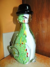 Art Glass Cat in Bowler Hat 8.5+&quot; white green confetti figurine paperweight - $301.78 MXN