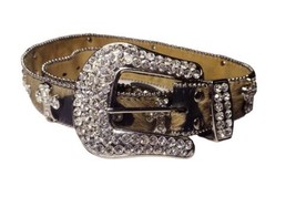 Leather Calf Hair Heavy Belt Sz XL Spotted Western Cowgirl Cross Bling Sm FLAW - £22.04 GBP