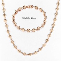 585 Rose Gold Color Necklace Bracelet for Women 2mm Marina Stick Bead Link Chain - £18.21 GBP