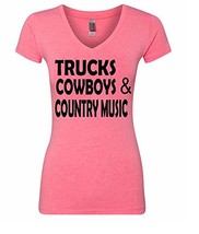 VRW Trucks cowboys and country music Womens T-shirt V Neck Style 2 (Medium, Pink - £13.47 GBP