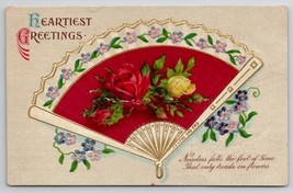 Roses Faux Red Gold Fan Greeting Davidson Family Long Pine NE Postcard A36 - £5.46 GBP