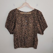 Madewell | Balloon Sleeve Button Up Top in Painted Leopard Print, size small - £19.00 GBP
