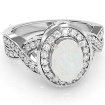 Three Stone Opal Diamond Peekaboo Halo Engagement Ring In 14k White Gold - £718.62 GBP