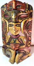 Wooden Mask Hand Made Mexican Wood Carved Art Mayan Aztec 15” Vintage - $42.56