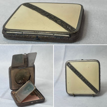 Art Deco Compact Square Enamel Mirrored Powder Rouge Box Unbranded - £70.56 GBP