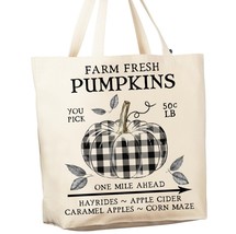 Fall Autumn Plaid Pumpkin 12 oz Cotton Canvas Tote Bag - $17.77
