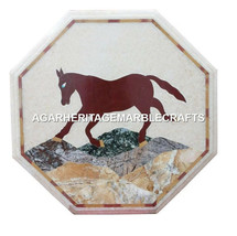 Marble Coffee Table Top Mosaic Decor Rare Horse Inlaid Marquetry Home Arts H1999 - £339.46 GBP+