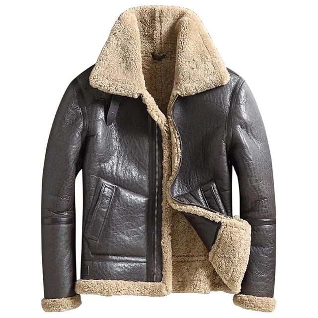 Primary image for Men’s RAF FLYING Aviator Vintage Brown Sheepskin Leather Bomber Coat/Jacket