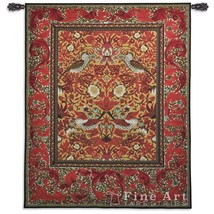 53x65 STRAWBERRY THIEF William Morris Red Botanical Birds Tapestry Wall Hanging  - $495.00