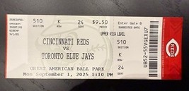 MLB Debut Sal Stewart 9/1/25 Cincinnati Reds Vs Toronto Blue Jays  Ticke... - $74.25