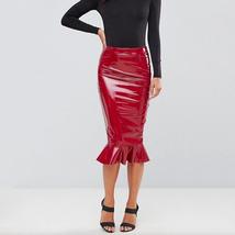 Shiny PU Leather Ruffles Midi Skirt - £54.04 GBP+