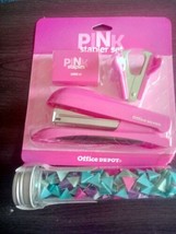 PINK STAPLER SET OFFICE DEPOT STAPLER &amp; PUSH PINS. NEW. - $12.99