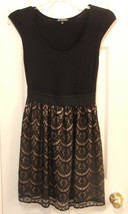 BeBop Size Small Black Party Mini Dress Elastic Waist Eyelet Lace on Tan... - $24.70