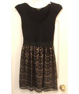 BeBop Size Small Black Party Mini Dress Elastic Waist Eyelet Lace on Tan... - £19.42 GBP