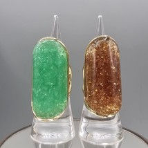Lucite Ring Set (2) Gold Tone Statement Full Knuckle Green Brown Crackle... - $29.99