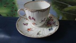 ANTIQUE ADOLPHE HAMANN DRESDEN FLORAL TEA CUP AND SAUCER  - $74.25