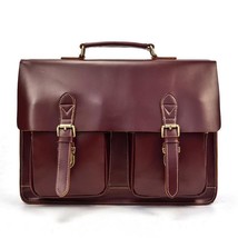 Men Briefcase Oil Wax Genuine Leather Handbag Cow Leather Messenger Bags Male  - £132.48 GBP
