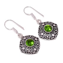 Egyptian Peridot Gemstone 925 Silver Overlay Handmade Drop Dangle Flower... - $8.95