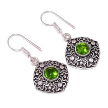 Egyptian Peridot Gemstone 925 Silver Overlay Handmade Drop Dangle Flower Earring - £7.15 GBP