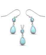 Sterling Silver Natural Larimar Pear Shape &amp; Aquamarine Dangle Jewelry Set - €66,06 EUR