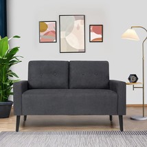 Simpol Home Linen Square Arm Loveseat Sofa Love Seats, Dark Gray - £333.76 GBP